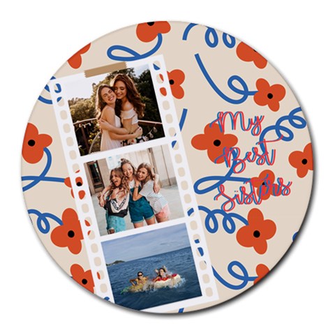 Personalized Red Flower Photo Name Round Mousepad By Katy Front