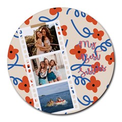 Personalized Red Flower Photo Name Round Mousepad