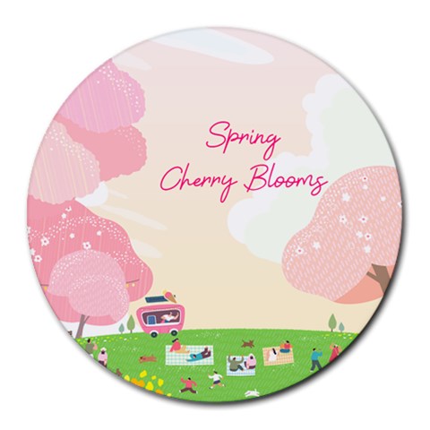 Personalized Spring Cherry Bloom Name Round Mousepad By Katy Front