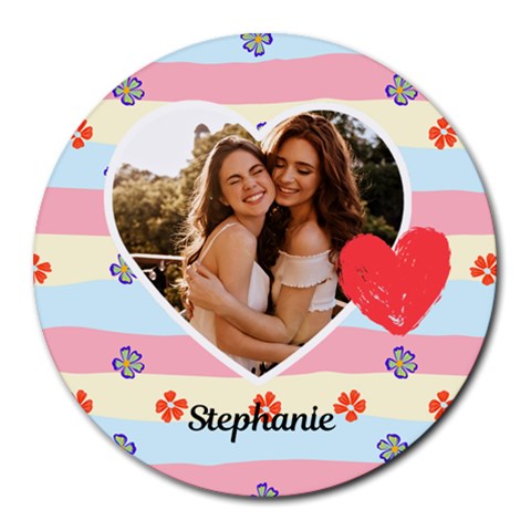 Personalized Heart Photo Name Round Mousepad By Katy Front