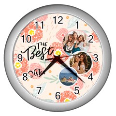 Personalized Flower Photo Name Wall Clock - Wall Clock (Silver)