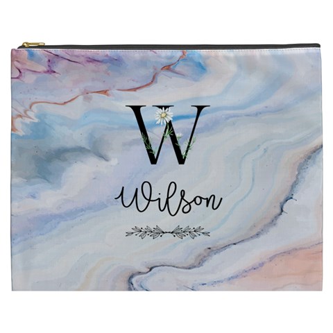 Personalized Initial Name Color Marble Cosmetic Bag By Joe Front