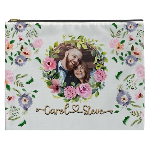 Personalized Floral Wreath Love Photo Name Cosmetic Bag By Joe Front