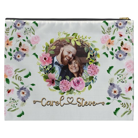 Personalized Floral Wreath Love Photo Name Cosmetic Bag By Joe Back
