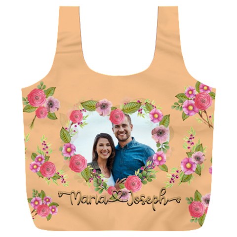 Personalized Floral Love Heart Shape Photo Name Recycle Bag By Joe Back