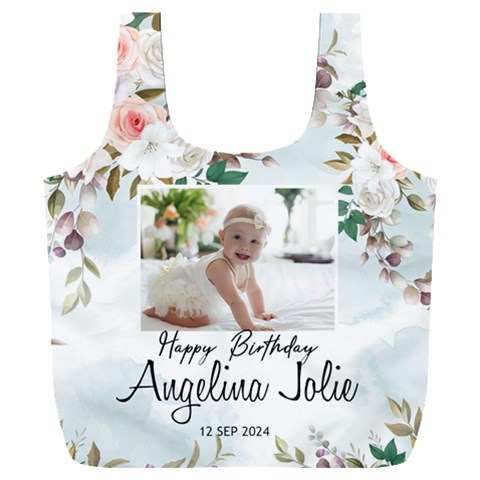 Personalized Photo Floral Baby Birthday Name Any Text Recycle Bag By Joe Front