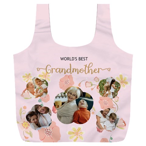 Personalized 5 Photo Floral Worlds Best Grandmother Any Text Recycle Bag By Joe Front