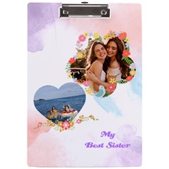 Personalized  Flower Heart Photo Name A4 Acrylic Clipboard