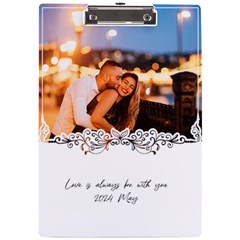 Personalized White Flower Frame Photo Name A4 Acrylic Clipboard