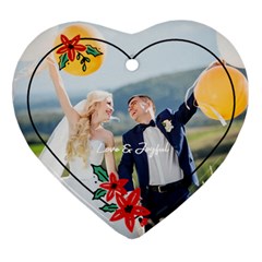 Personalized Poinsettia Frame Photo Name Heart Ornament (Two Sides)