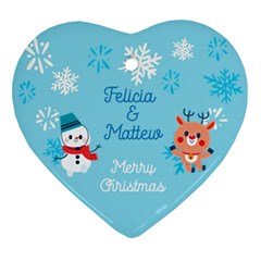 Personalized Snowman and Deer Name Heart Ornament (Two Sides)