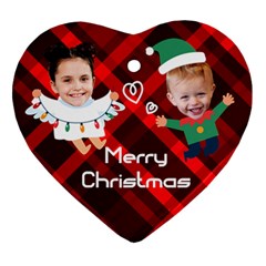 Personalized Checked Angel Elf Photo Name Heart Ornament (Two Sides)