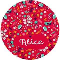 Personalized Spring Bird Floral Pattern Name Round Tile Coaster - UV Print Round Tile Coaster