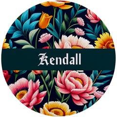 Personalized Floral Pattern Name Round Tile Coaster - UV Print Round Tile Coaster