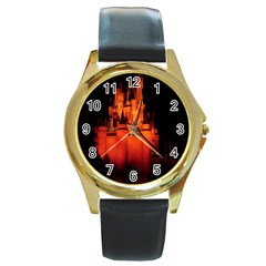 Orange Castle - Round Gold Metal Watch