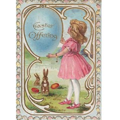Vintage Art Easter Card W/Girl In Pink - Greeting Card 5  x 7 