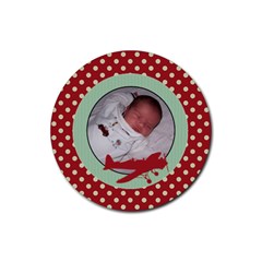 Red Polka Dot and Plane Coaster - Rubber Coaster (Round)