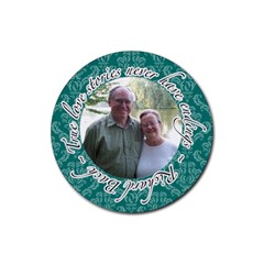 Turquoise Damask Love Quote Coaster - Rubber Coaster (Round)