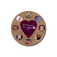 my greatest blessings call me grandma template2 - Rubber Round Coaster (4 pack)