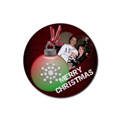 Merry Christmas Bulb Coaster - Rubber Coaster (Round)