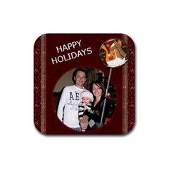 Happy Holidays Christmas Coaster - Rubber Coaster (Square)