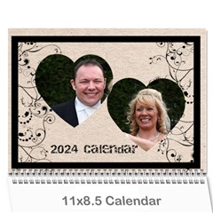 Twin Hearts Neutral Wedding Celebration Calendar 2024 - Wall Calendar 11  x 8.5  (12-Months)