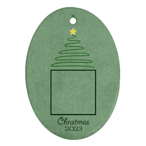 Christmas Oval Ornament Green Damask By Mim Front