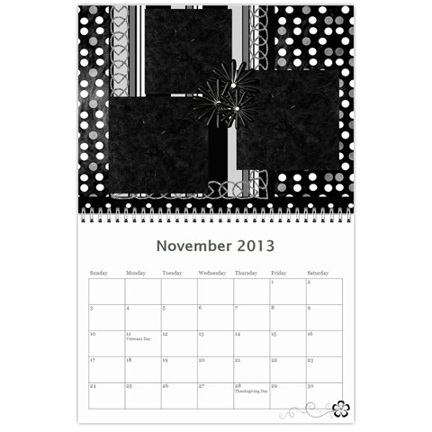 2013 Calendar 12 Mos Black & White By Angel Nov 2013