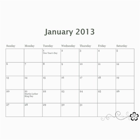 2013 Calendar 12 Mos Black & White By Angel Feb 2013