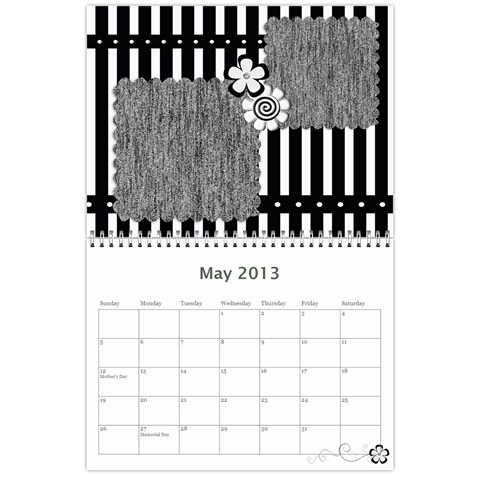 2013 Calendar 12 Mos Black & White By Angel May 2013
