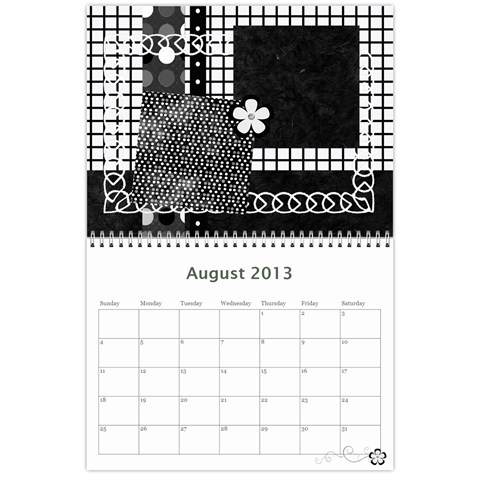 2013 Calendar 12 Mos Black & White By Angel Aug 2013