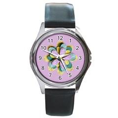 Round Metal Watch - template- flower