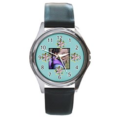 Round Metal Watch - template- flower2