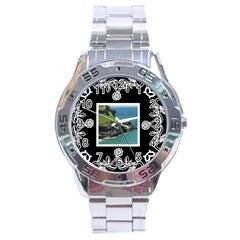 stainless analogue art nouveau classic black face watch - Stainless Steel Analogue Watch