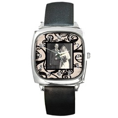 Fantasic classic black strap wedding watch - Square Metal Watch