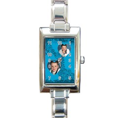 Fantasia turquoise twin hearts rectangle charm watch - Rectangle Italian Charm Watch