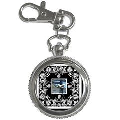 Art nouveau black & white keychain watch - Key Chain Watch