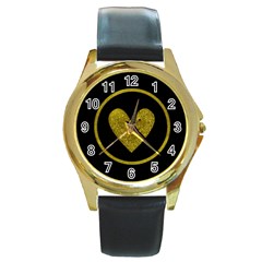 Glitter heart - Watch - Round Gold Metal Watch