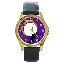 Cats on the roof - Watch - Round Gold Metal Watch