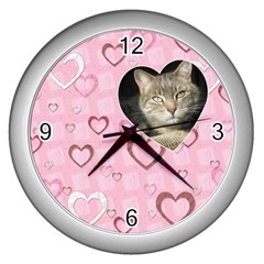 Pretty Pink Heart Wall Clock - Wall Clock (Silver)