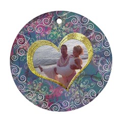 Love I Heart You blue pink gold frame ornament round - Ornament (Round)
