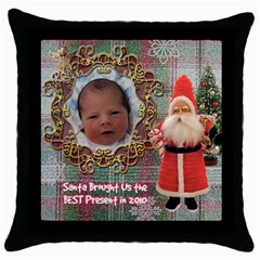 Santa Brought Us the BEST Present in 2010 plaid Throw Pillow Case 18 inch - Throw Pillow Case (Black)