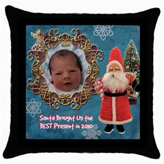 Santa Brought Us the BEST Present in 2010 blue Throw Pillow Case 18 inch - Throw Pillow Case (Black)