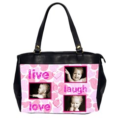 live laugh love pink hearts oversized office bag - Oversize Office Handbag (2 Sides)