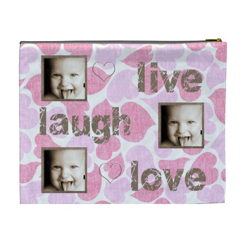Pink Hearts Live, Laugh, Love Extra Large Cosmetic Bag By Catvinnat Back
