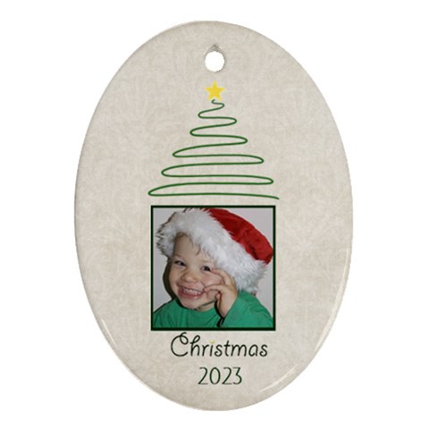 Christmas Oval Ornament Cream Damask By Mim Front