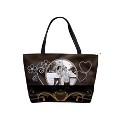 Pretty Brown Flowers & Hearts Shoulder Handbag - Classic Shoulder Handbag