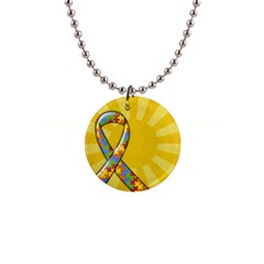 Autism Awareness-button necklace - 1  Button Necklace