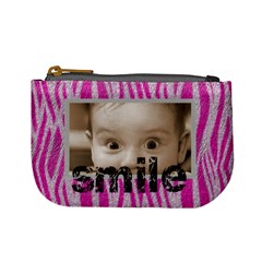 Funk pink furry zebra smile mini coin purse