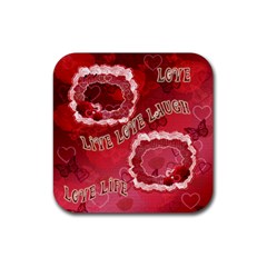 Love Life hearts n roses square coaster - Rubber Coaster (Square)